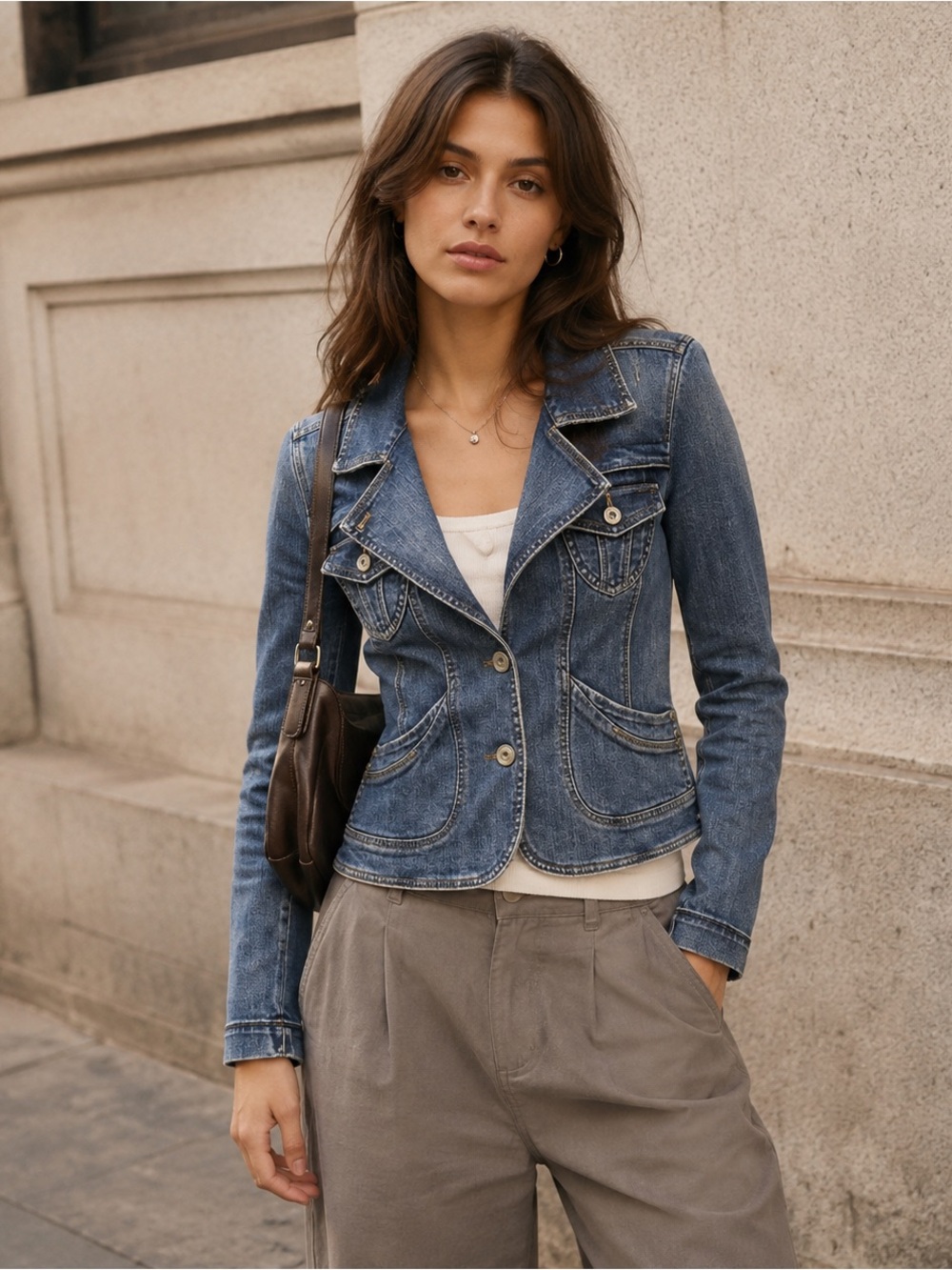 Vintage DKNY Y2K Fitted Denim Jacket Petite Small Classic Preppy Boho